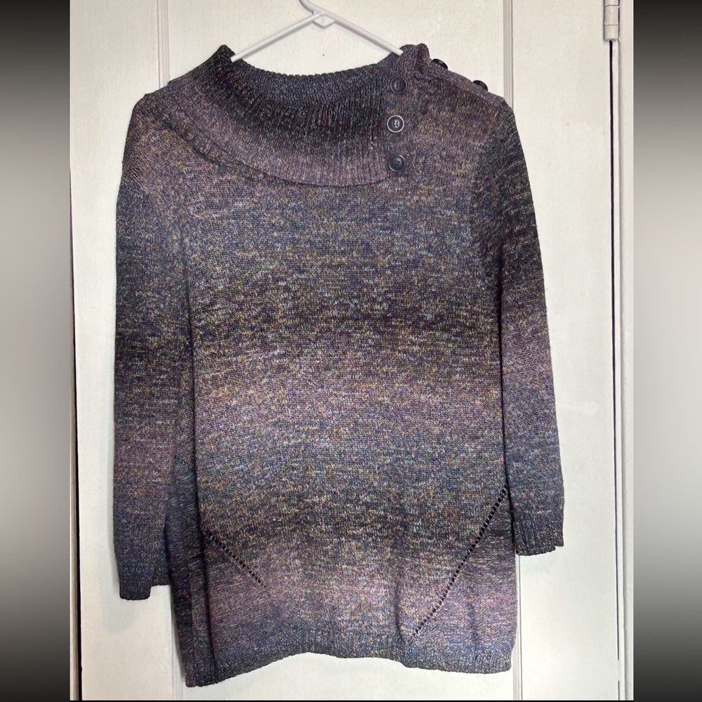 Established 1962 Sweater Womens XL Fold Over Side Button Collar BluishPurple